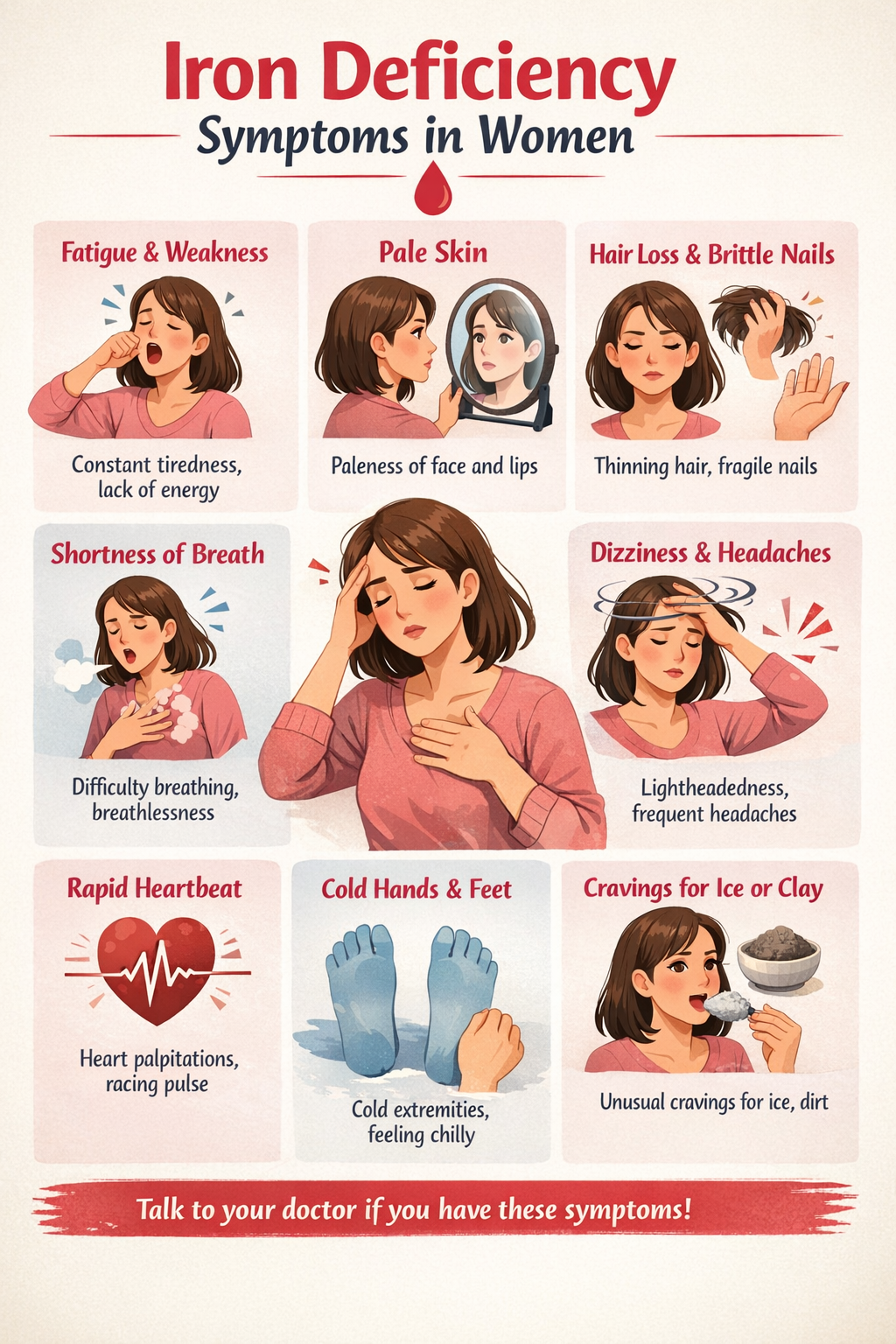 Iron deficiency symptoms in women infographic